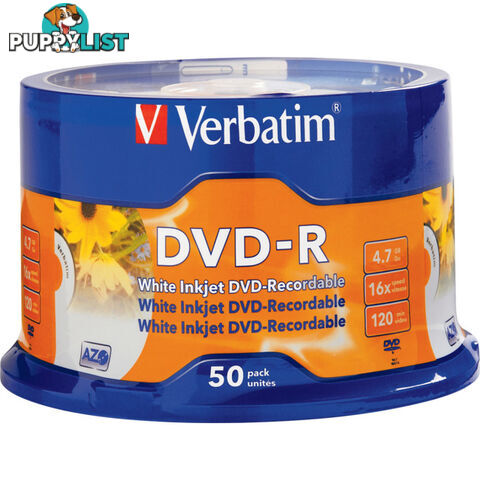 VDVD-R50P 50PK DVD-R PRINTABLE SPINDLE 16X 4.7GB VERBATIM