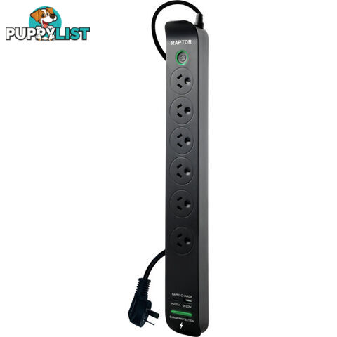 RAP6 RAPTOR 6 WAY SURGE PROTECTED POWERBOARD 30W PD USB-C 30W QC USB-A