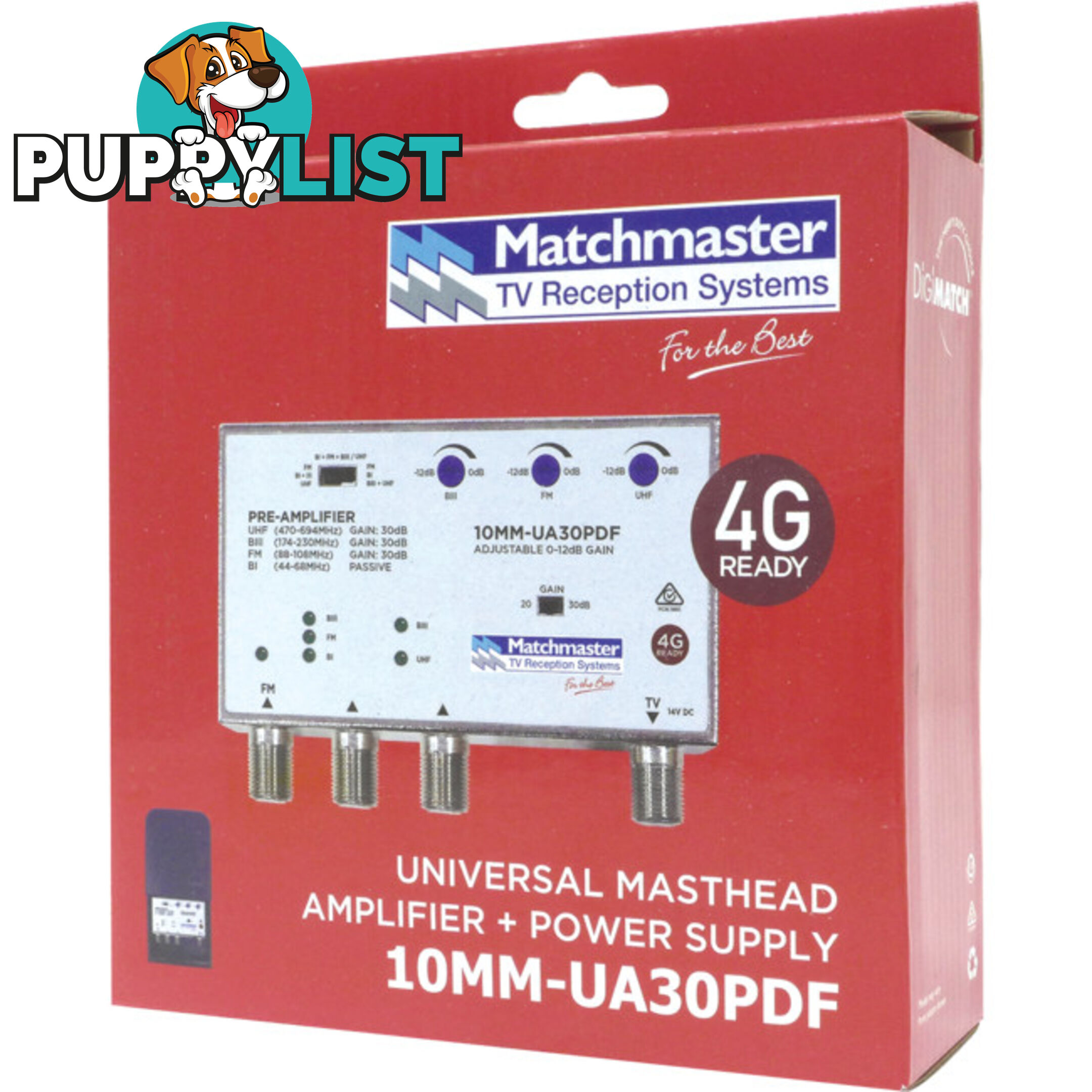 10MM-UA30PDF 30DB MASTHEAD AMP WITH 4G/5G FILTER & POWER SUPPLY