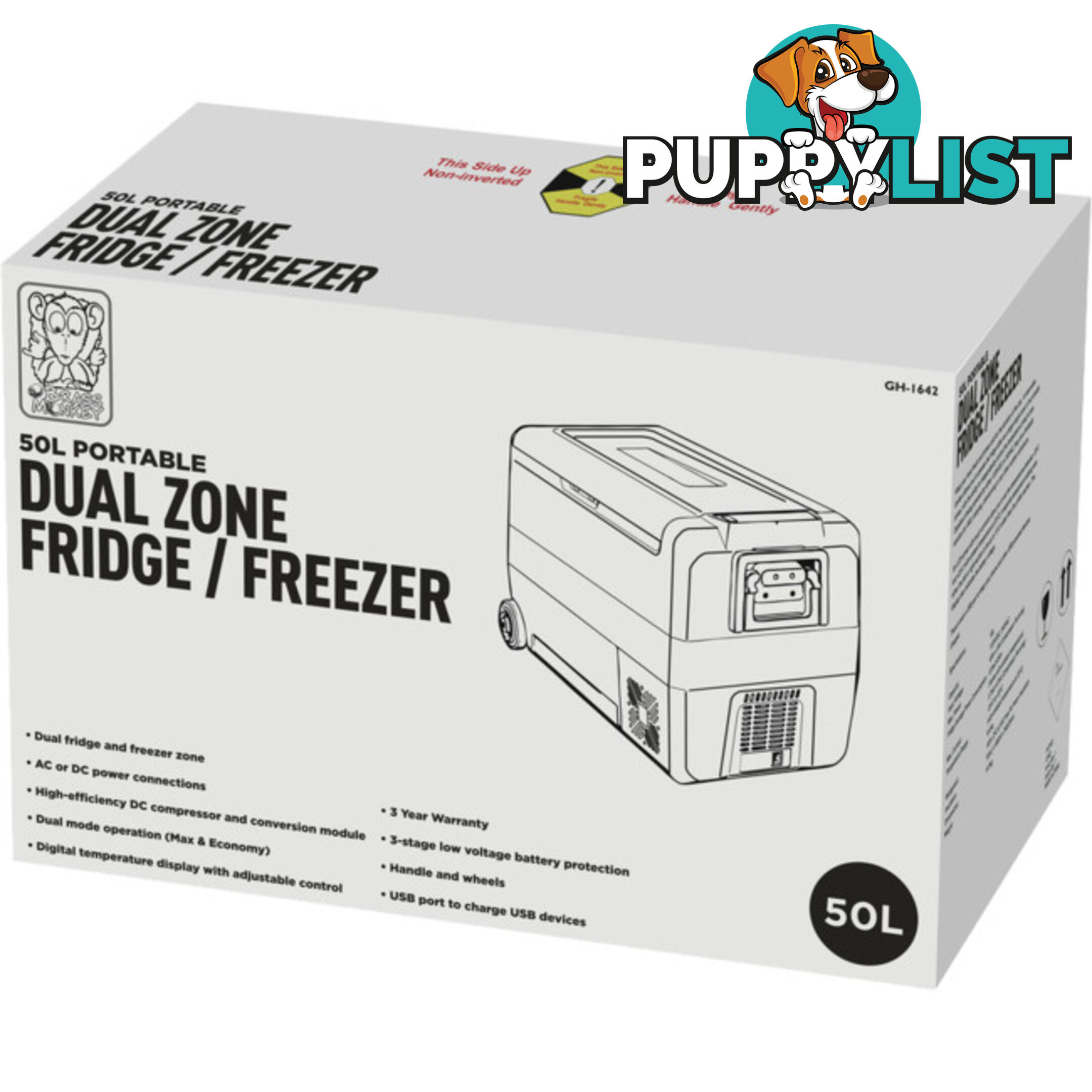 GH1642 50L PORTABLE FRIDGE AC DC BRASS MONKEY