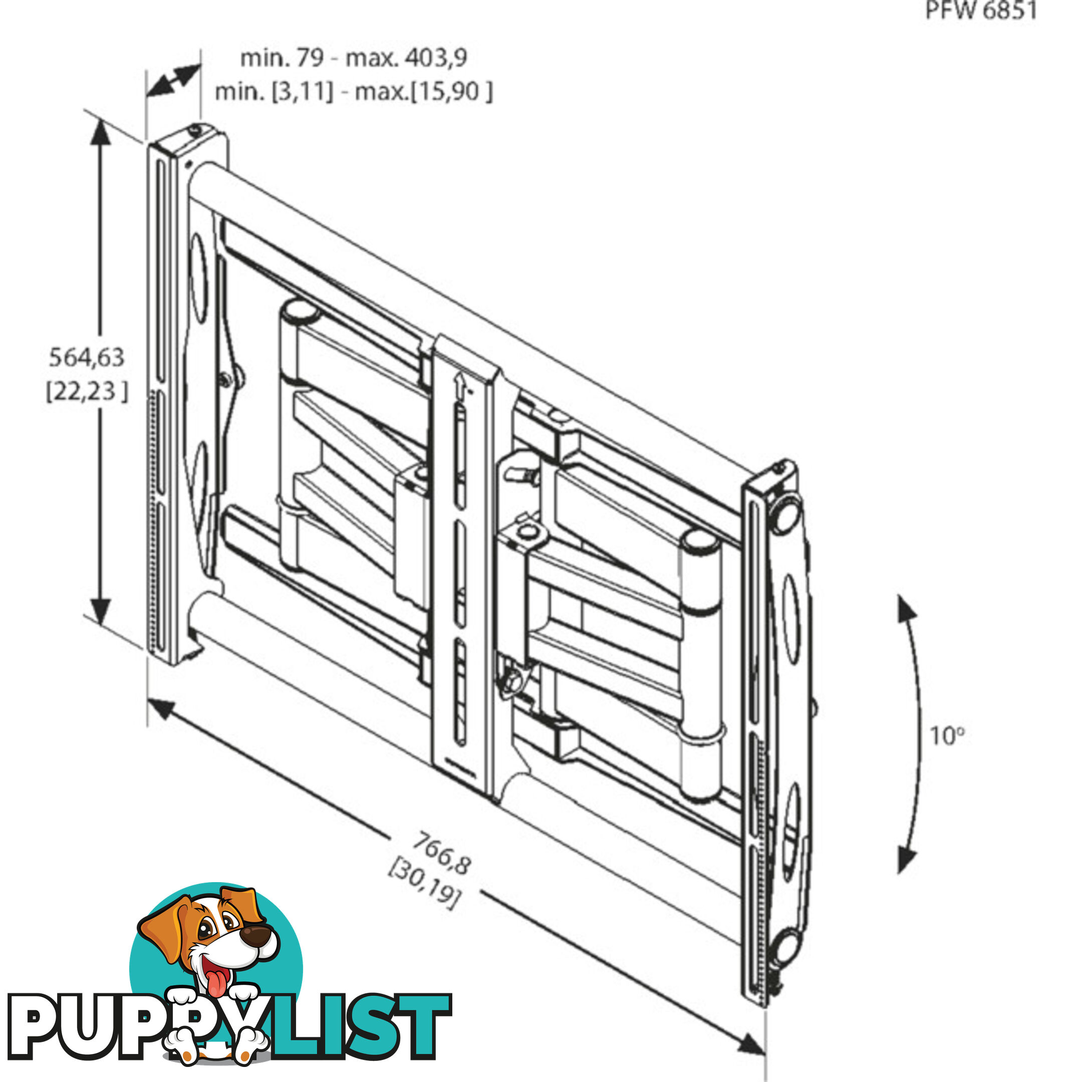 PFW6851 42"-75" 80KG TILT/TURN MOUNT MAX VESA 820 X 650 VOGELS