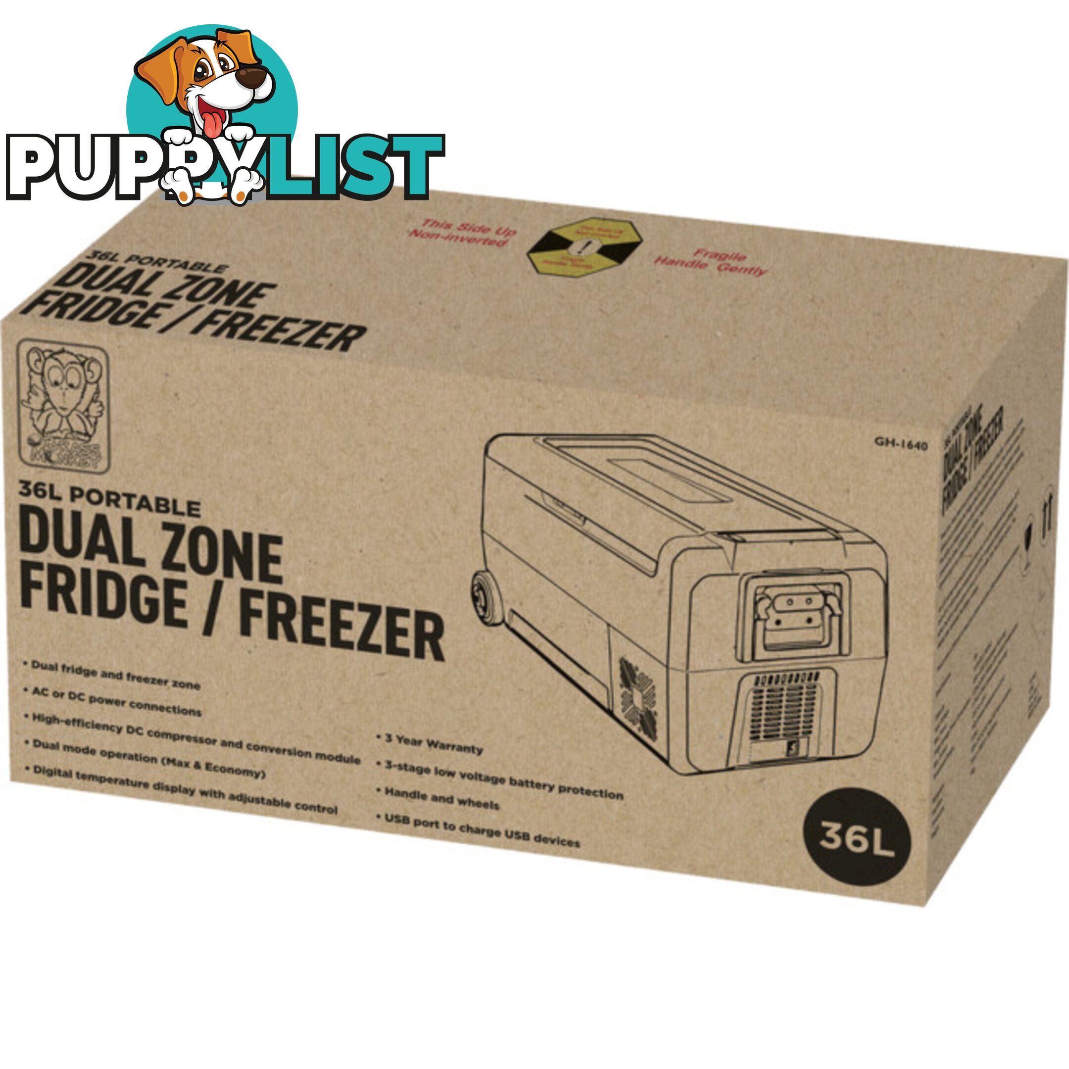 GH1640 36L PORTABLE FRIDGE AC DC BRASS MONKEY