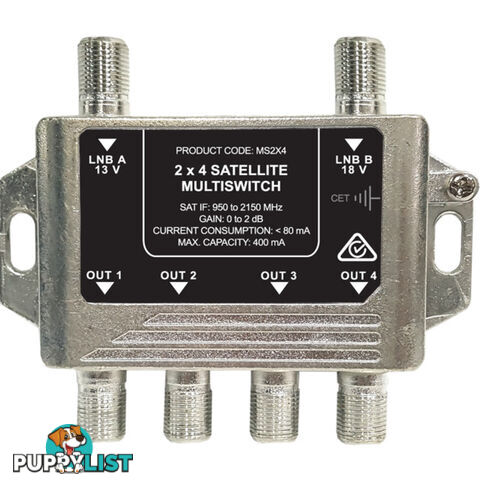 MS2X4 MULTISWITCH 2 WIRE 4 OUT FOXTEL APPROVED F30931