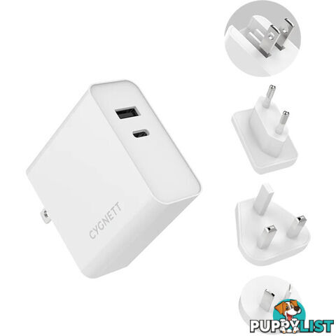 60WUCWC 60W DUAL PORT WALL CHARGER WITH TRAVEL ADAPTERS POWERPLUS