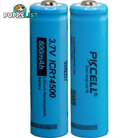 PK14500 3.7V 800MAH 14500 LI-ION BATTERY 2PK RECHARGEABLE PKCELL 2PCS/SHRINK