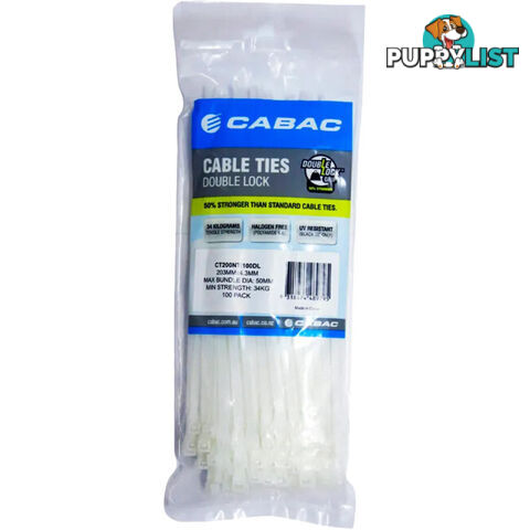 CT200NTDL 203 X 4.3MM DOUBLE LOCK CABLE TIE 100PK NATURAL