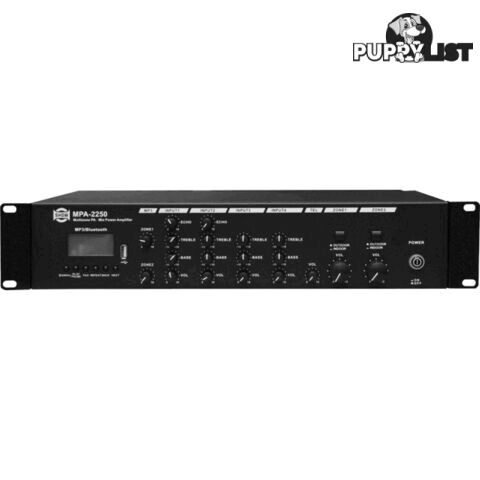 MPA2250 2 ZONE CLASS D AMPLIFIER WITH MP3 USB BT 250W*2 4 LINE/MIC IN