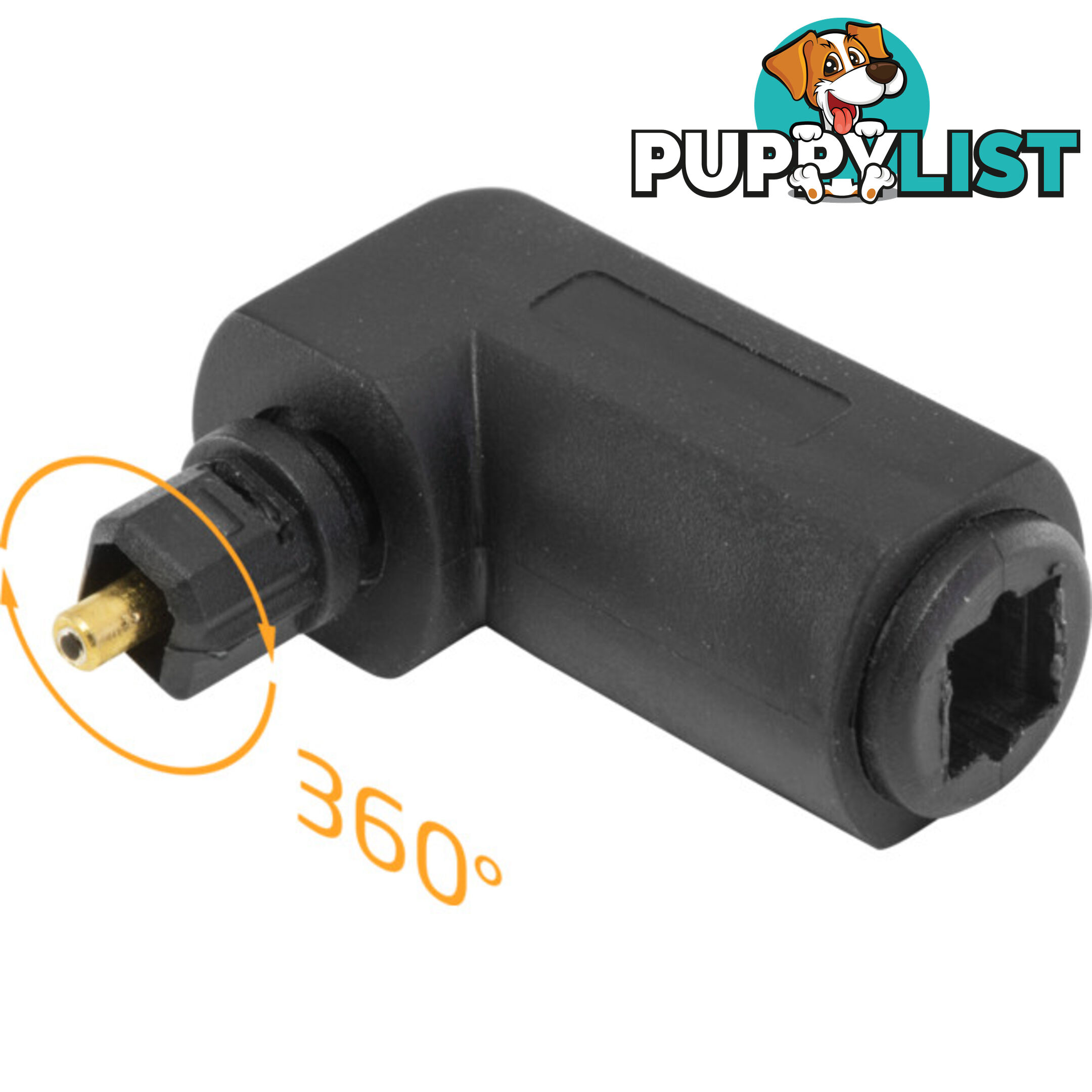 PA1908 TOSLINK RIGHT ANGLE ADAPTOR PLUG TO SOCKET W/ ROTATING END