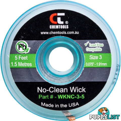 SWNC3S 1.91MM X 1.5M SODER WICK BRAID CHEMTOOLS #3 GREEN NO CLEAN