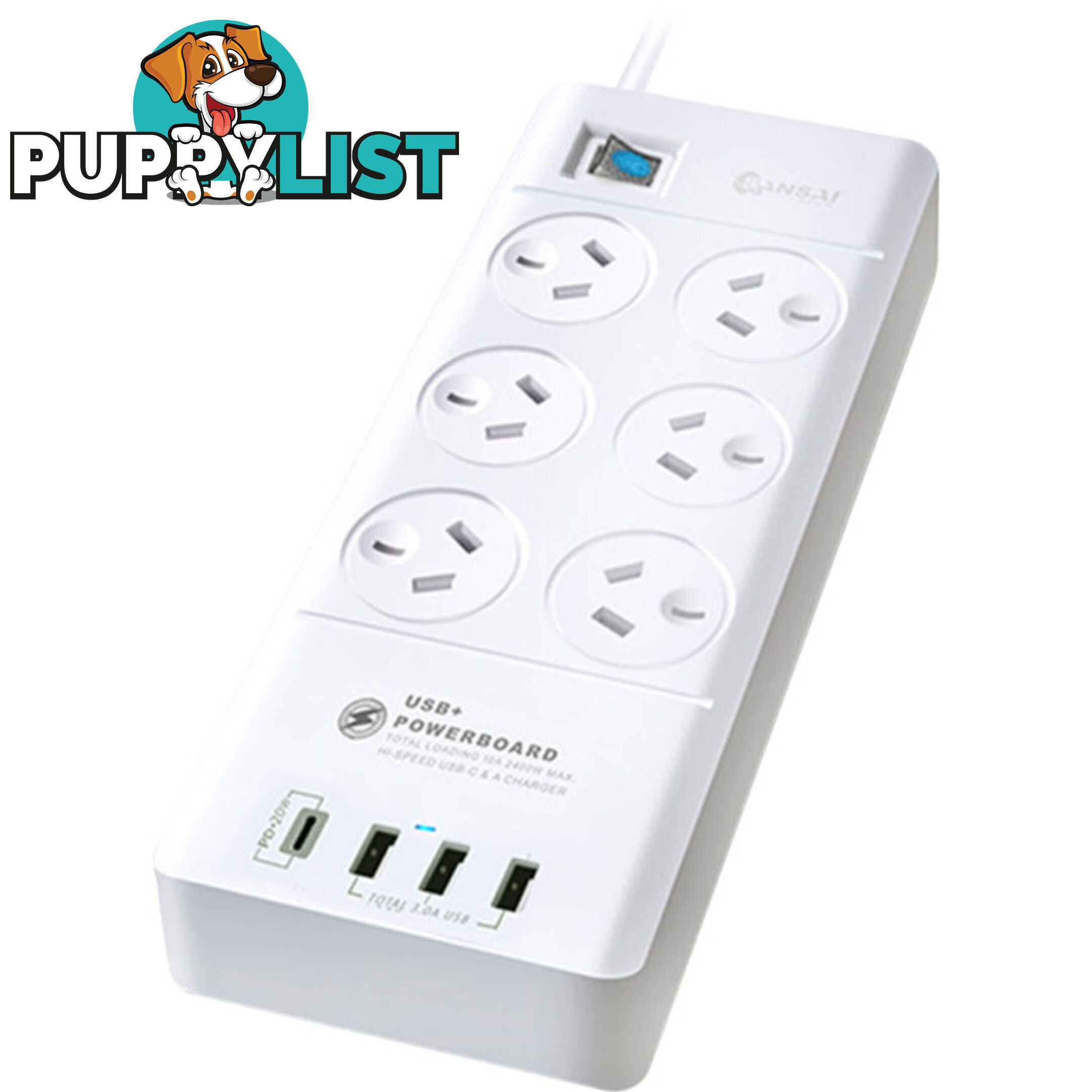 PAD8066 6 WAY POWERBOARD WITH USB-C SURGE PROTECTION