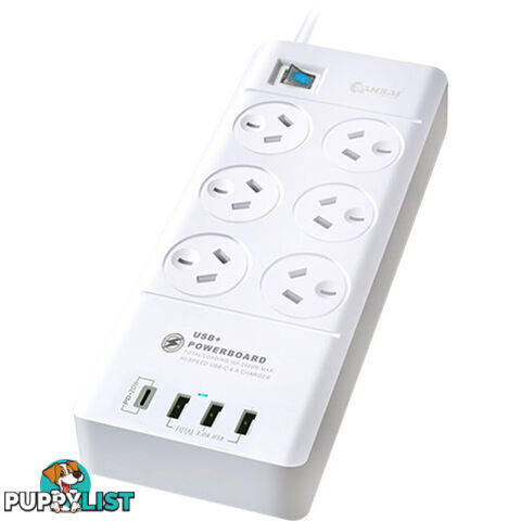 PAD8066 6 WAY POWERBOARD WITH USB-C SURGE PROTECTION