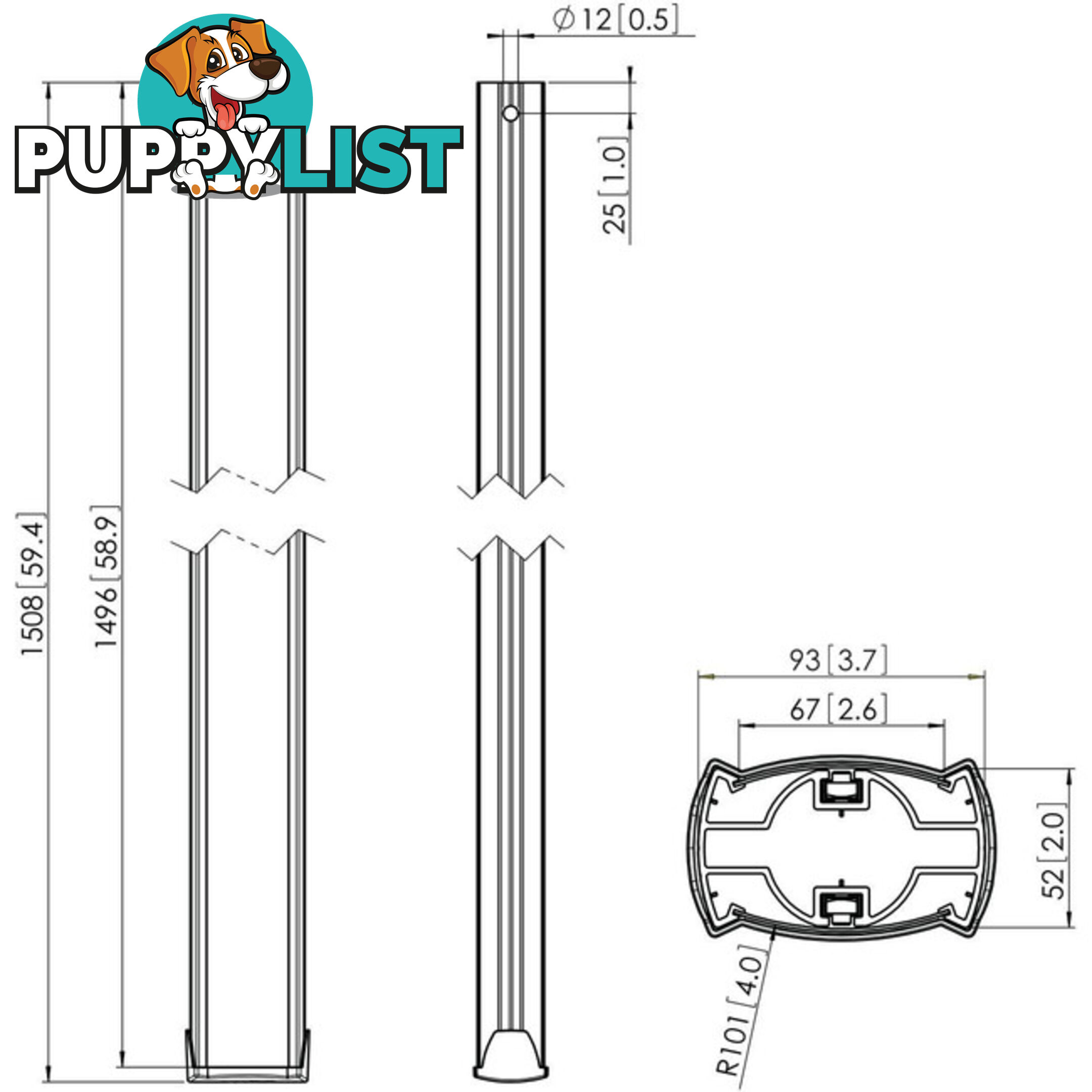 PUC2515B BLACK 150CM CONNECT-IT POLE VOGELS