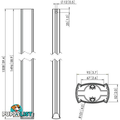 PUC2515B BLACK 150CM CONNECT-IT POLE VOGELS