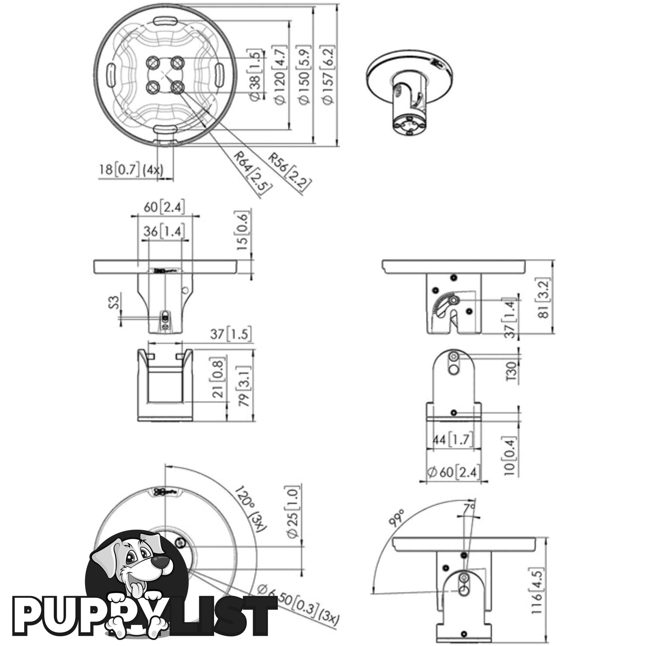 PUC1045B TILT AND TURN CEILING PLATE VOGELS