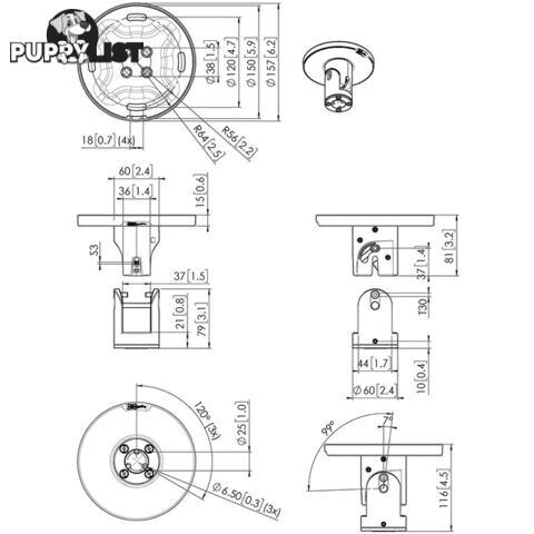 PUC1045B TILT AND TURN CEILING PLATE VOGELS