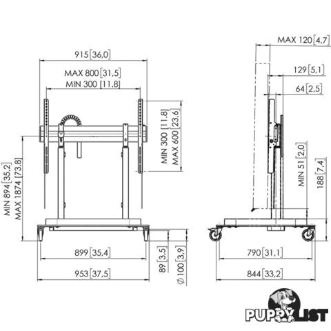 RISE5208 MOTORIZED DISPLAY LIFT TROLLEY- STANDARD WHEELS 80MM PER SEC SPEED - UP TO 86" -120KG DISPLAY