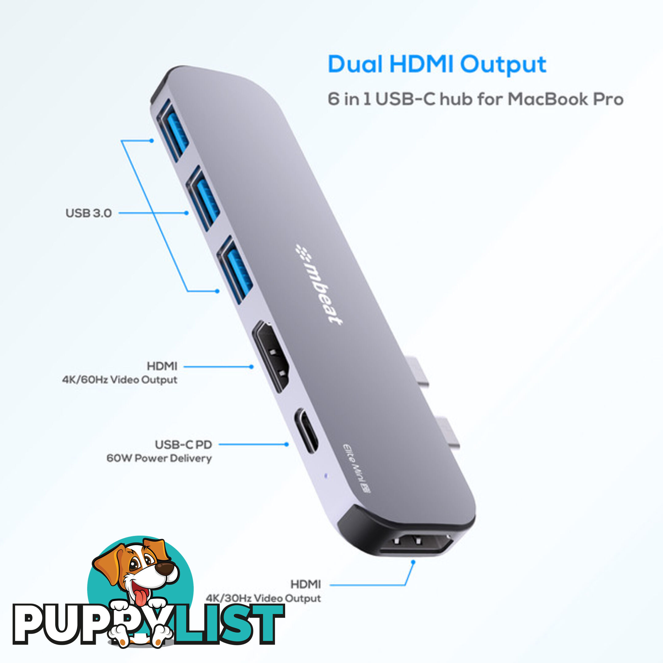 UCDP8 ELITE MINI 6-IN-1 USB-C HUB MACBOOK PRO PD HDMI 4K