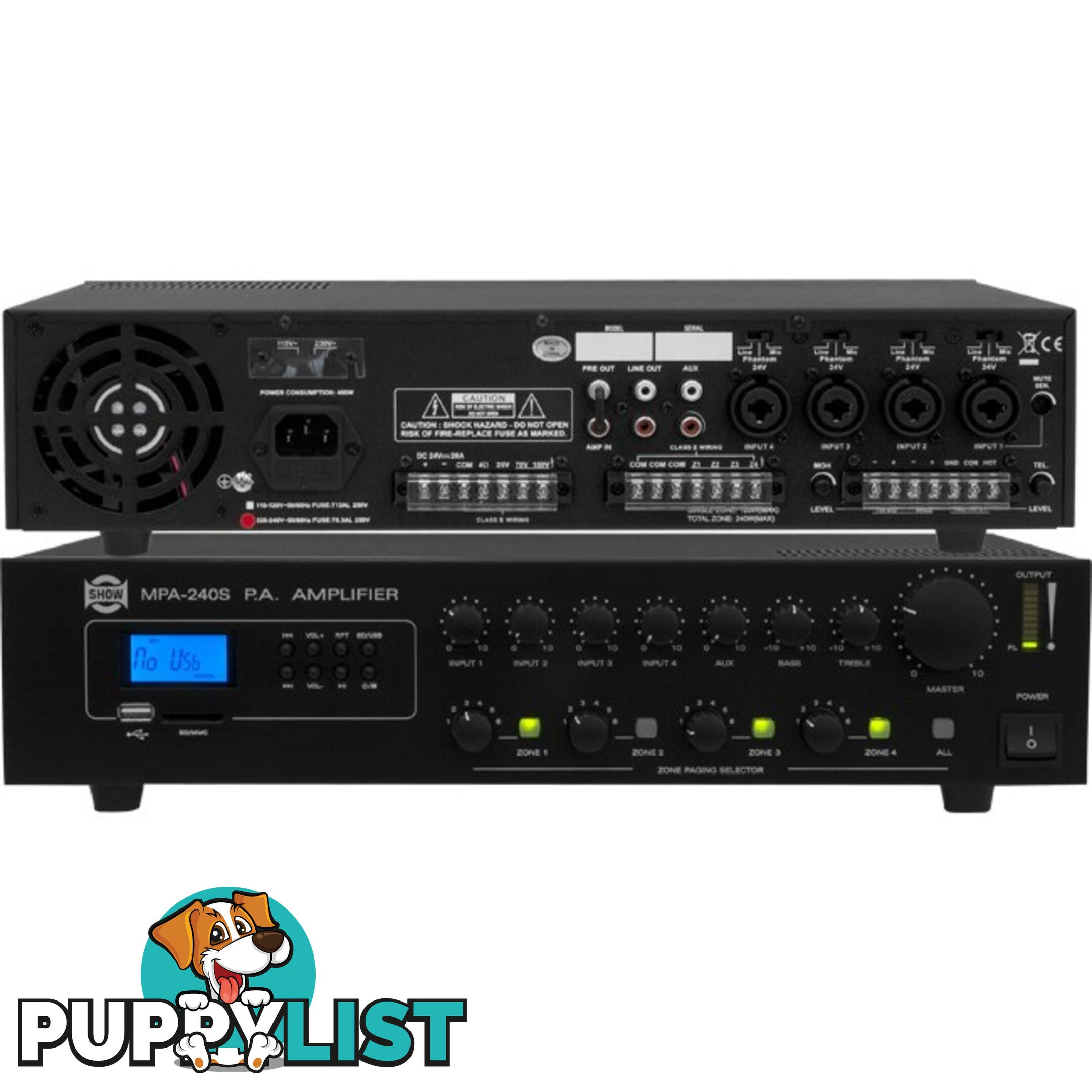 MPA240S 240W 4-ZONE MIXER AMP MP3 AMPLIFIER PAGING SELECTOR