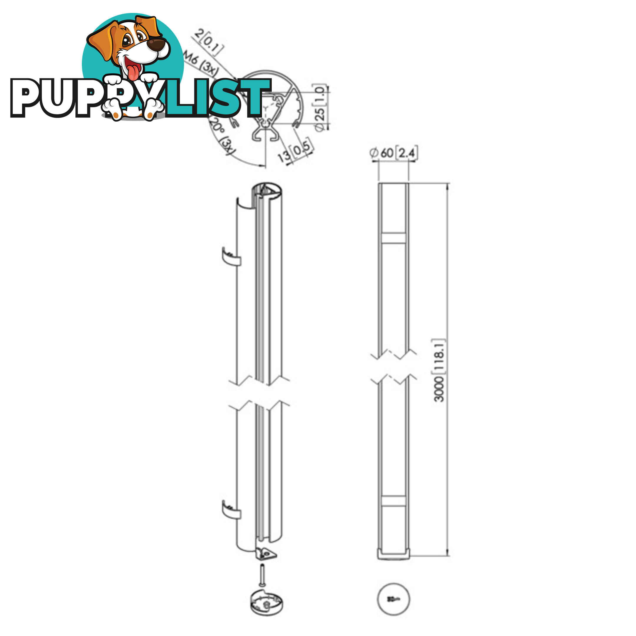 PUC2430B CONNECT IT POLE 300CM BLACK VOGELS