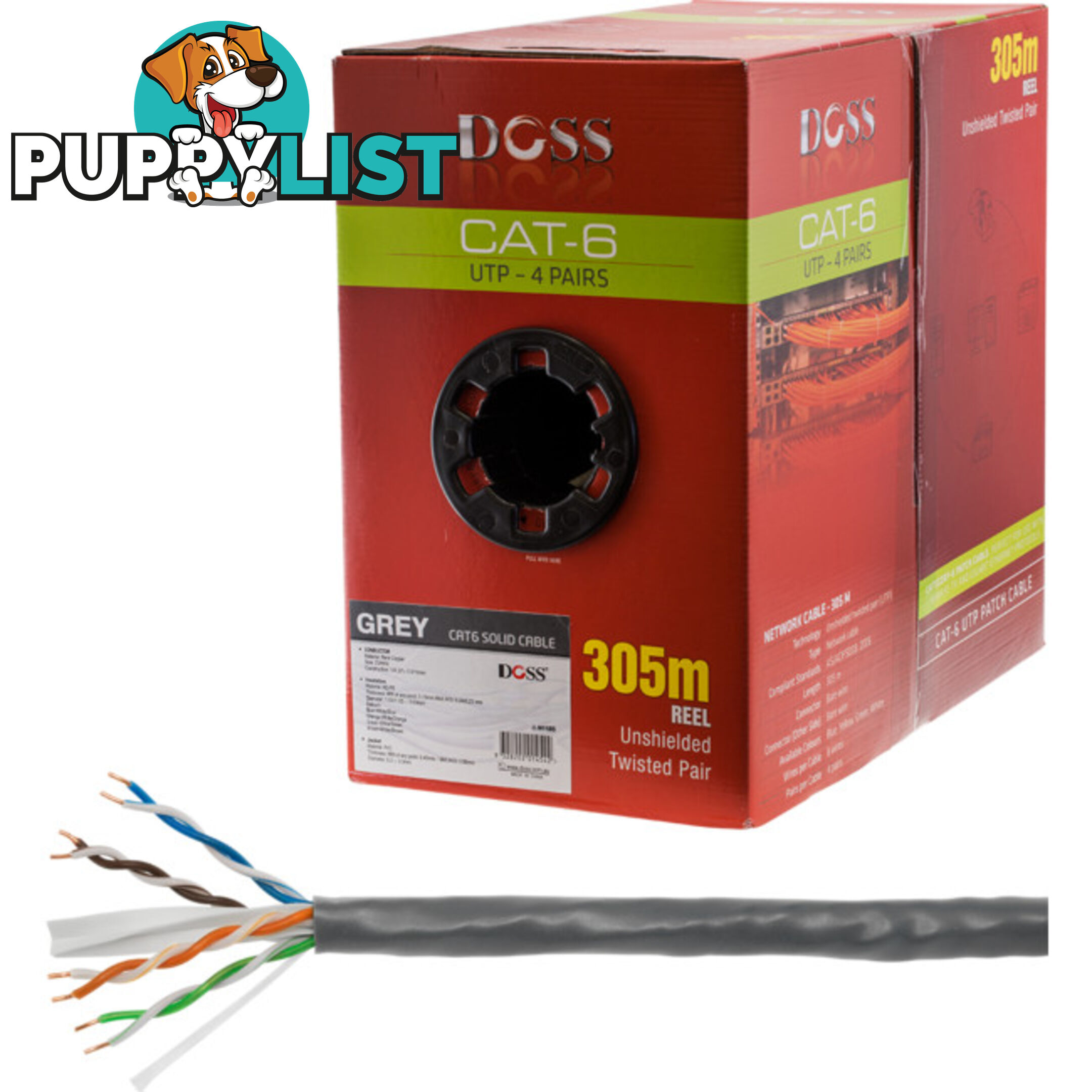 C6RGRY 305M CAT6 SOLID CABLE GREY SOLD AS 305M ROLL ONLY