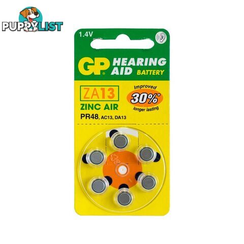 ZA13B6 HEARING AID BATTERY, 6 PACK SIZE 13, PR48, AC13 - GP