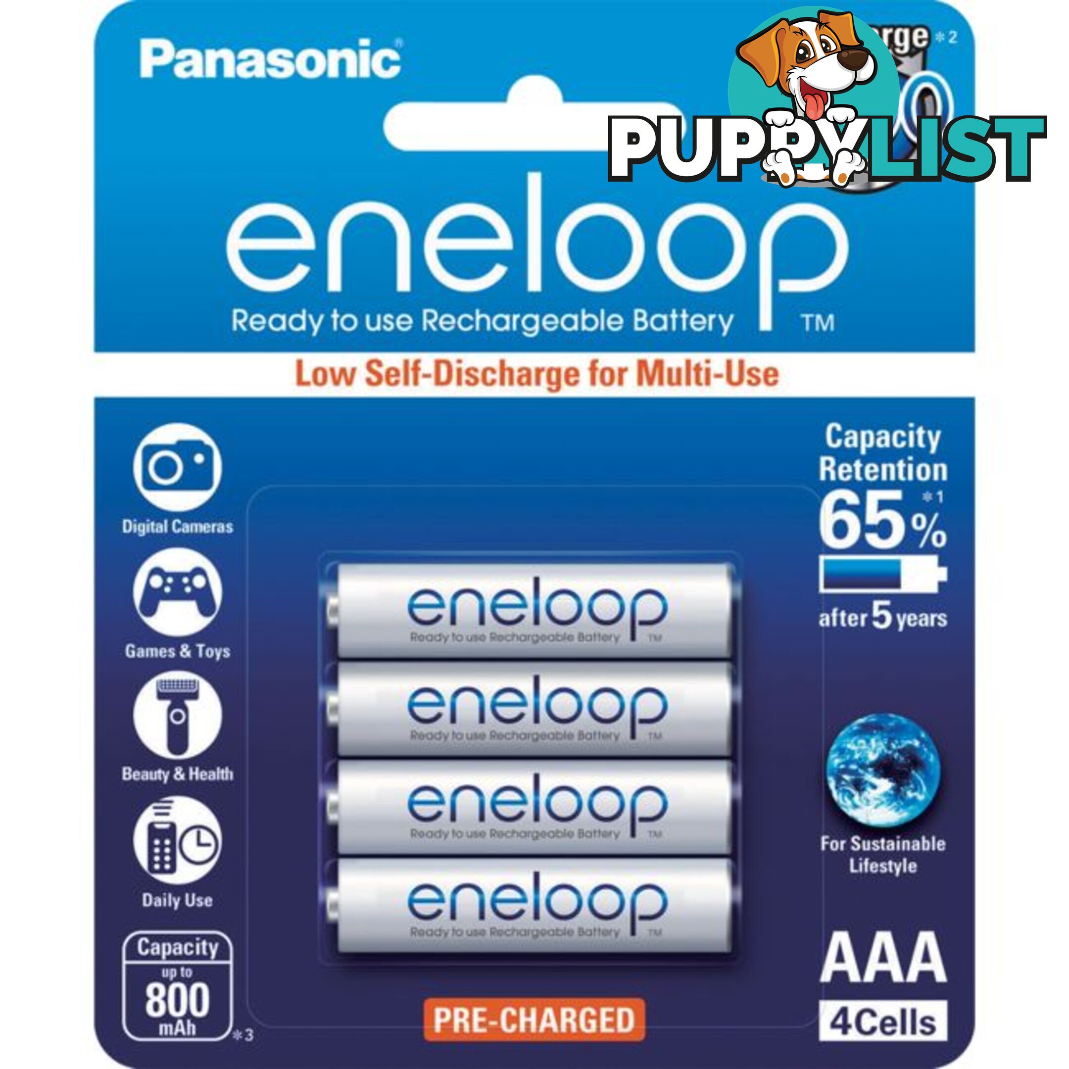 BK4MCCE4BA 4 PACK AAA ENELOOP BATTERIES RECHARGEABLE LSD PANASONIC