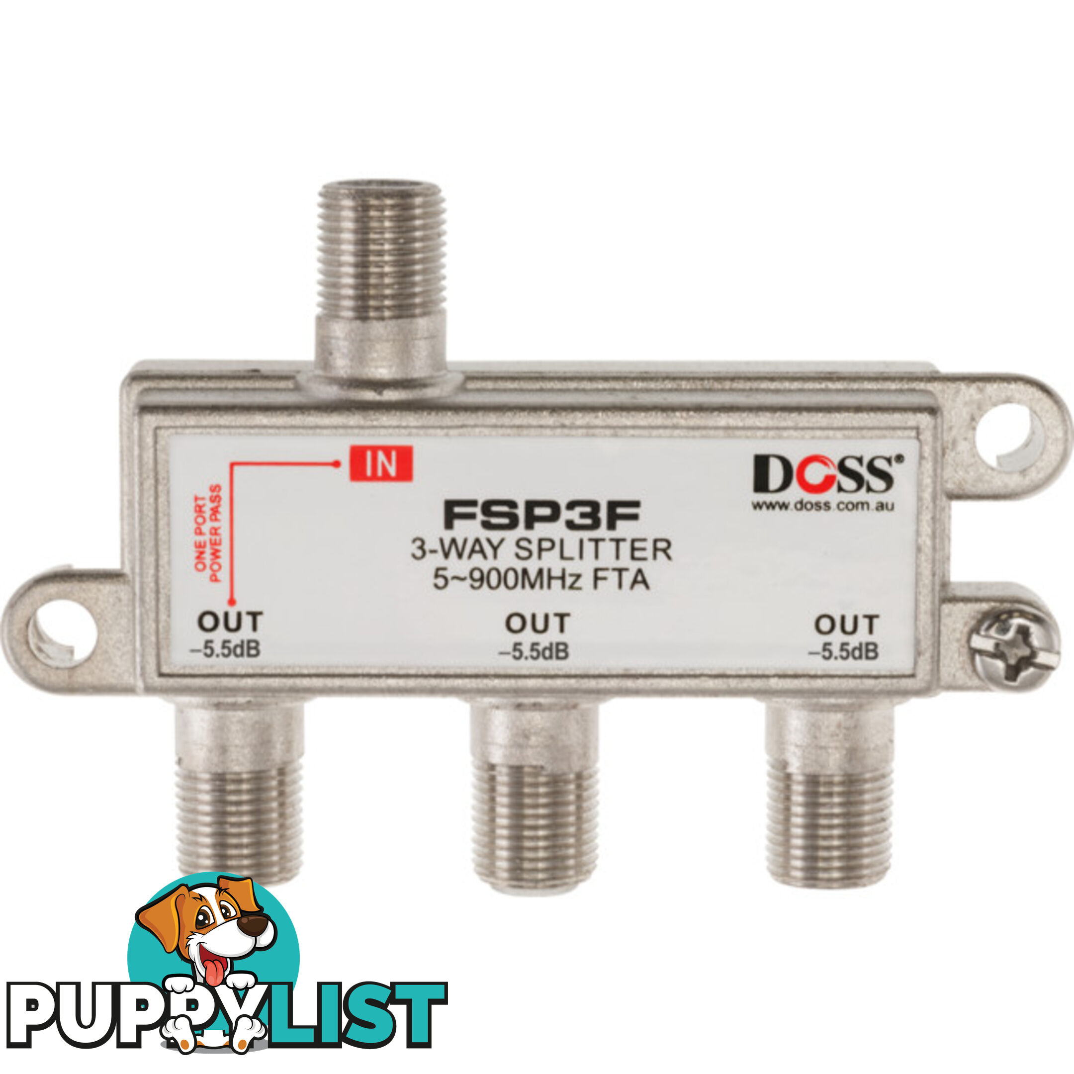 FSP3F 3 WAY 'F' SPLITTER FREE TO AIR BALANCED DC POWER PASS 900MHZ