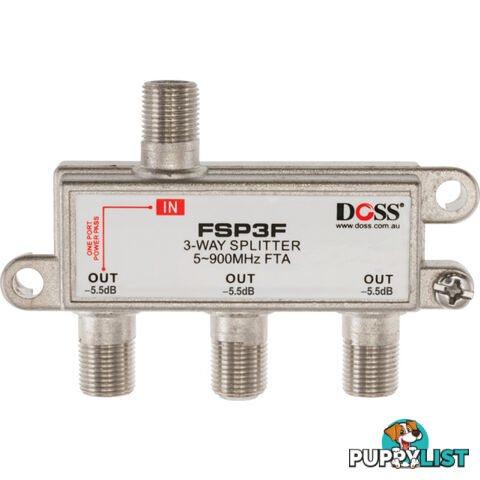 FSP3F 3 WAY 'F' SPLITTER FREE TO AIR BALANCED DC POWER PASS 900MHZ