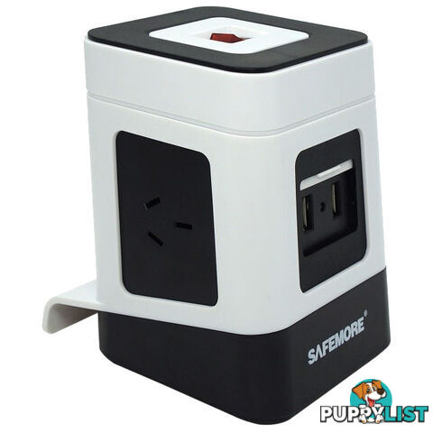 PS1LWB ONE LEVEL POWER STACKER 3 GPO 2 USB WHITE/BLACK SURGE