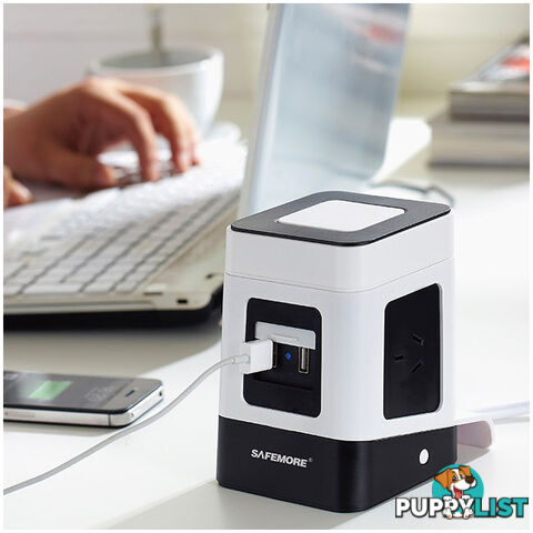 PS1LWB ONE LEVEL POWER STACKER 3 GPO 2 USB WHITE/BLACK SURGE