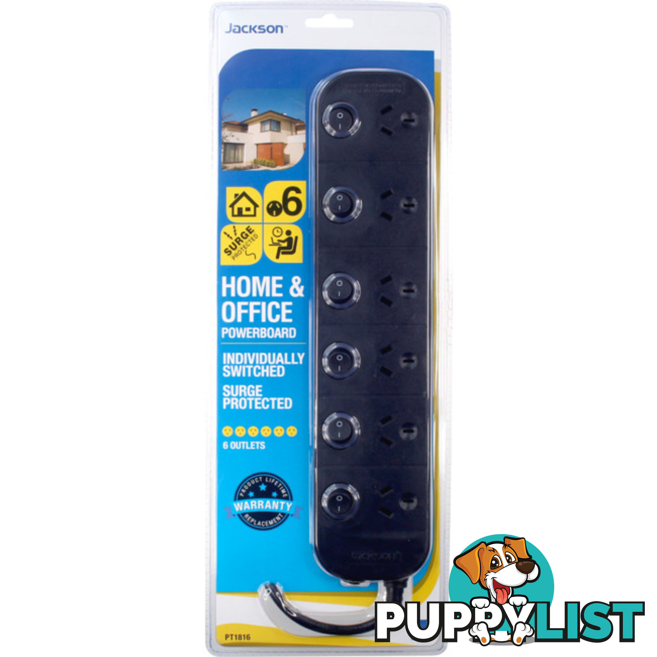 PT1816 6 OUTLET SWITCHED POWERBOARD SURGE PROTECTED JACKSON