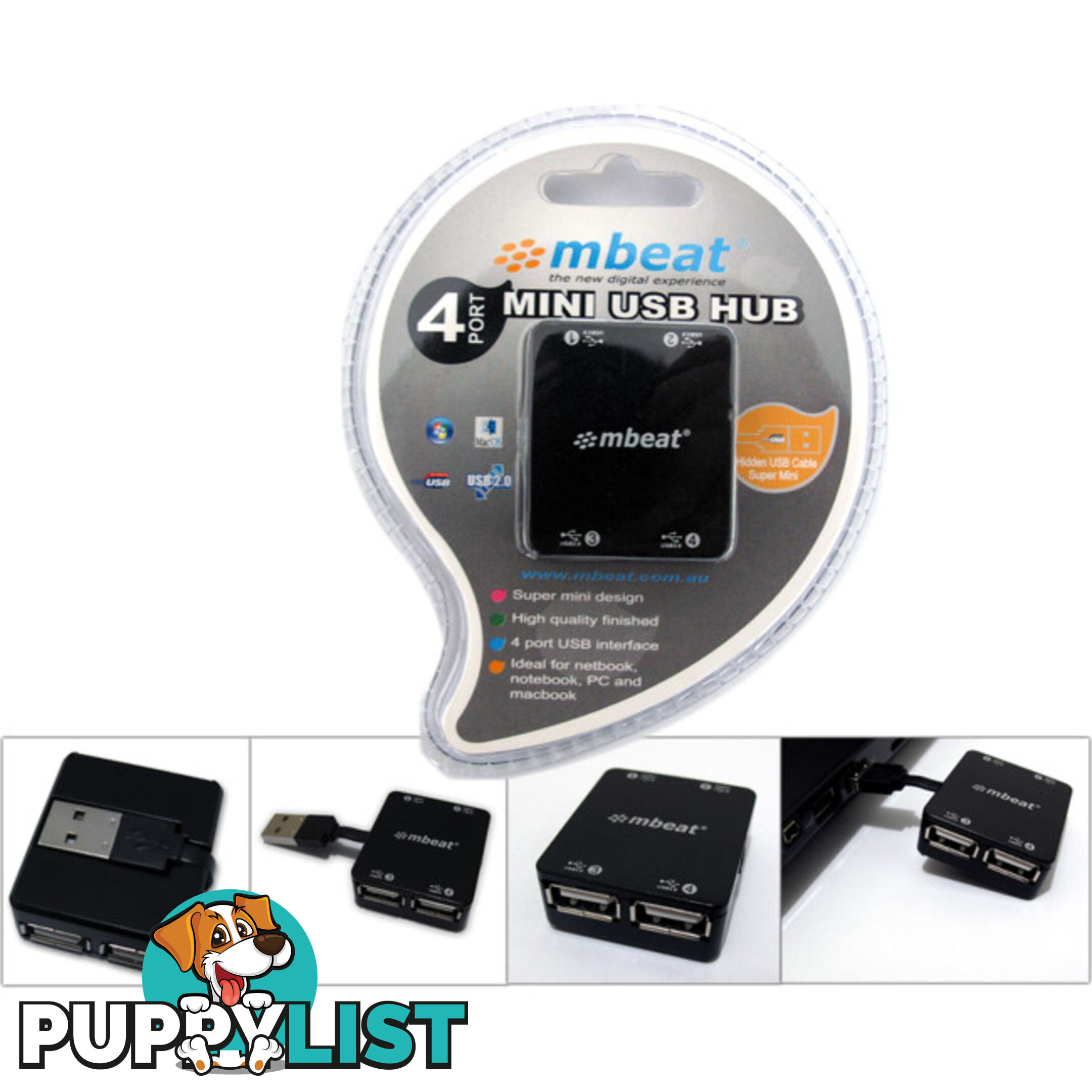 UPH110K 4 PORT SUPER MINI USB 2.0 HUB MBEAT