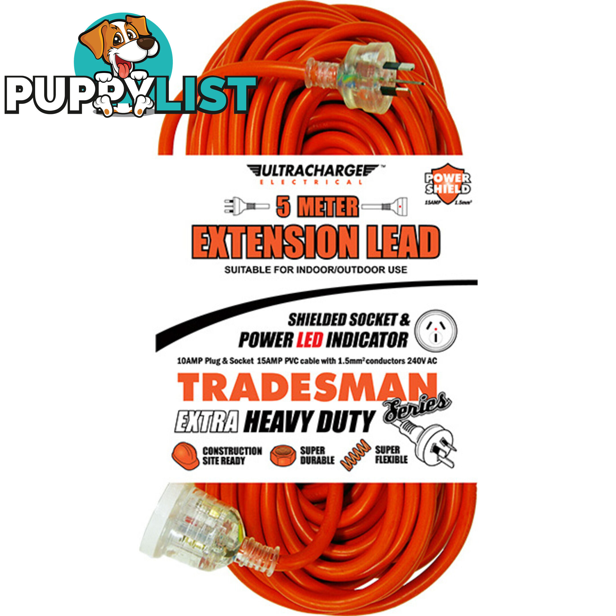 UR2405T 5M HEAVY DUTY EXTENSION LEAD TRADESMAN- ORANGE& CLEAR PLUG