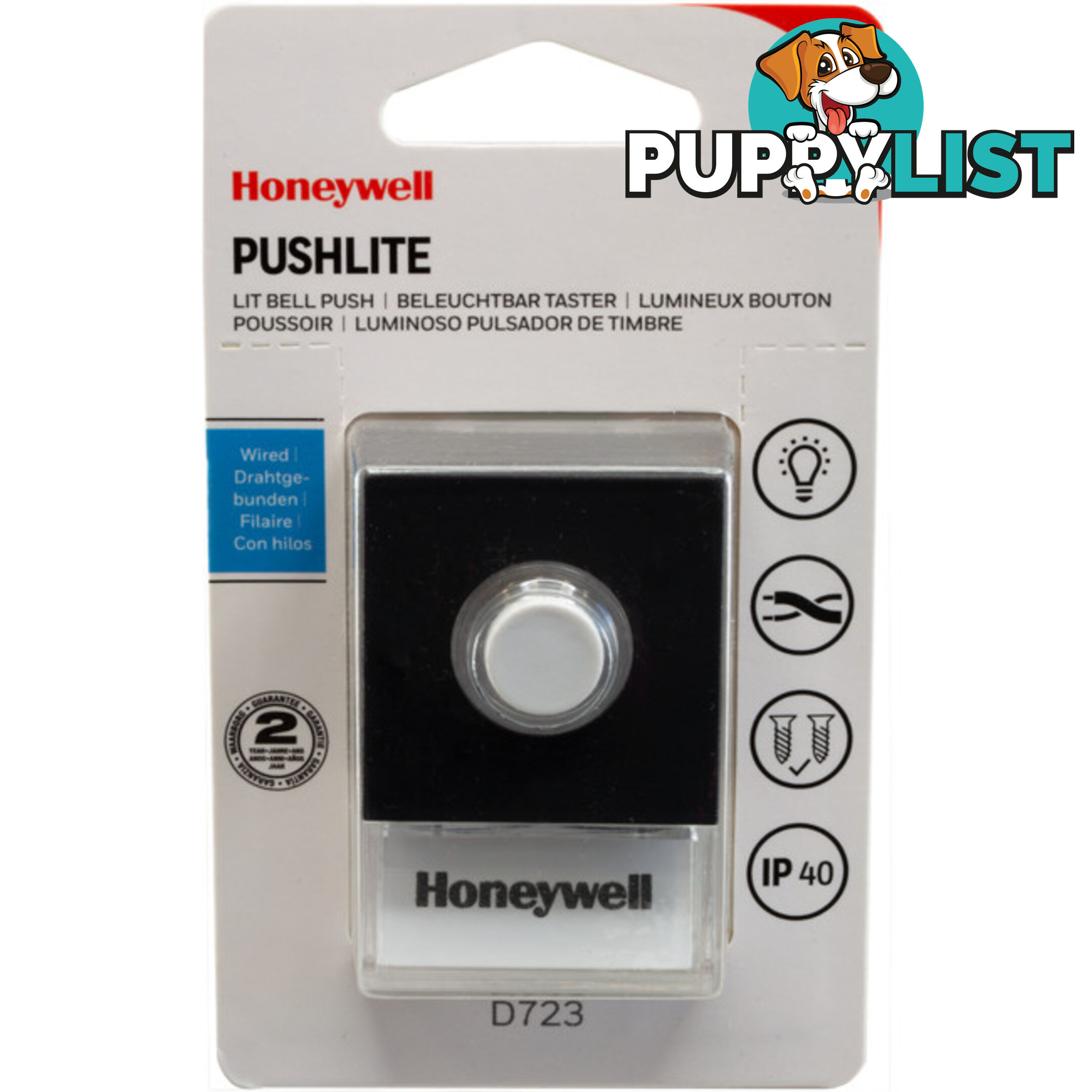 D723 ILLUMINATED DOOR BELL PRESS HARD WIRED - HONEYWELL