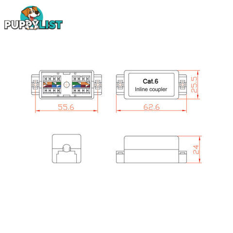 PDCAT6J CAT6 INLINE COUPLER PUNCH DOWN CAT6 JOINER