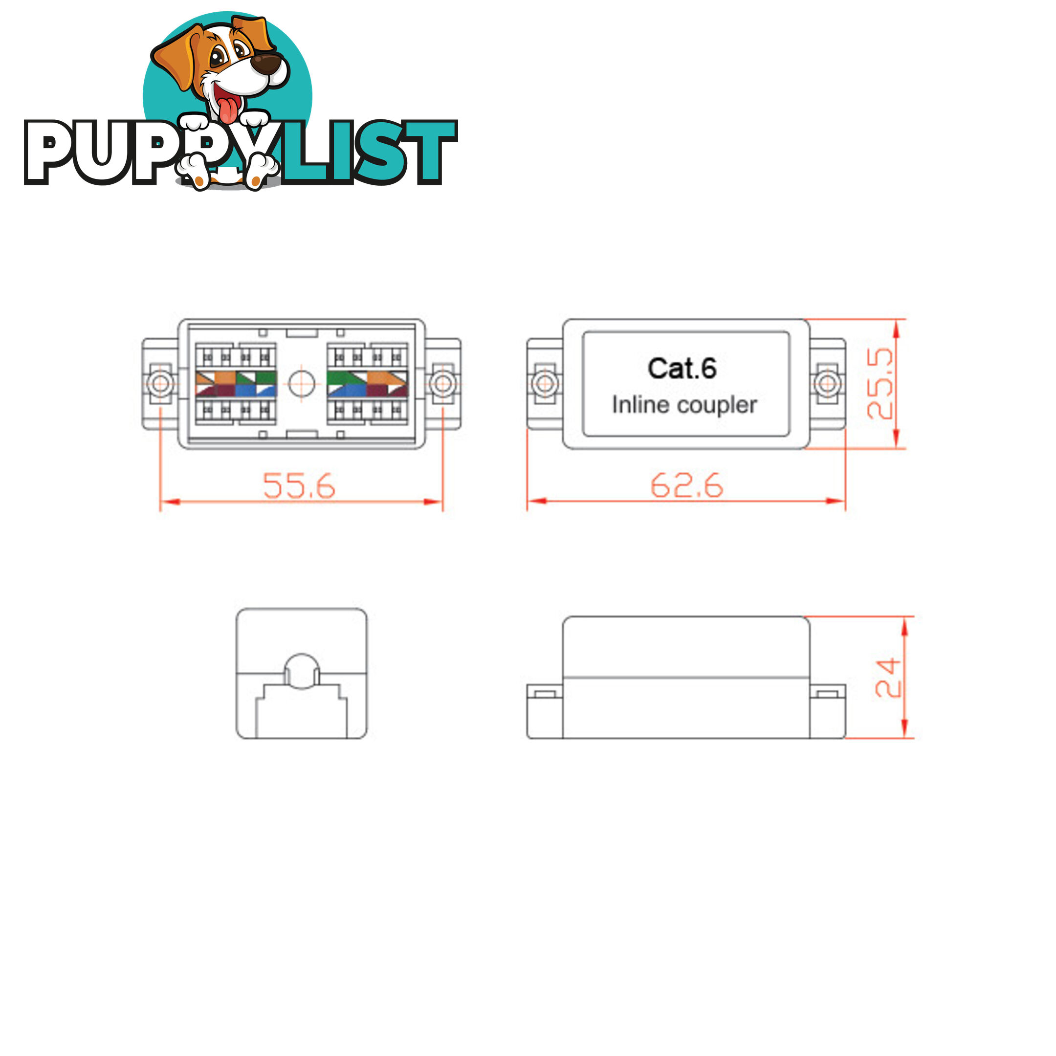 PDCAT6J CAT6 INLINE COUPLER PUNCH DOWN CAT6 JOINER