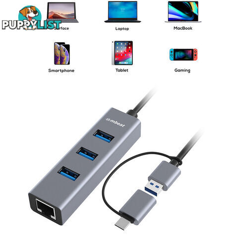 CU3HE331G 3 PORT USB3.0 HUB + GIGA LAN USB-C CONVERTER