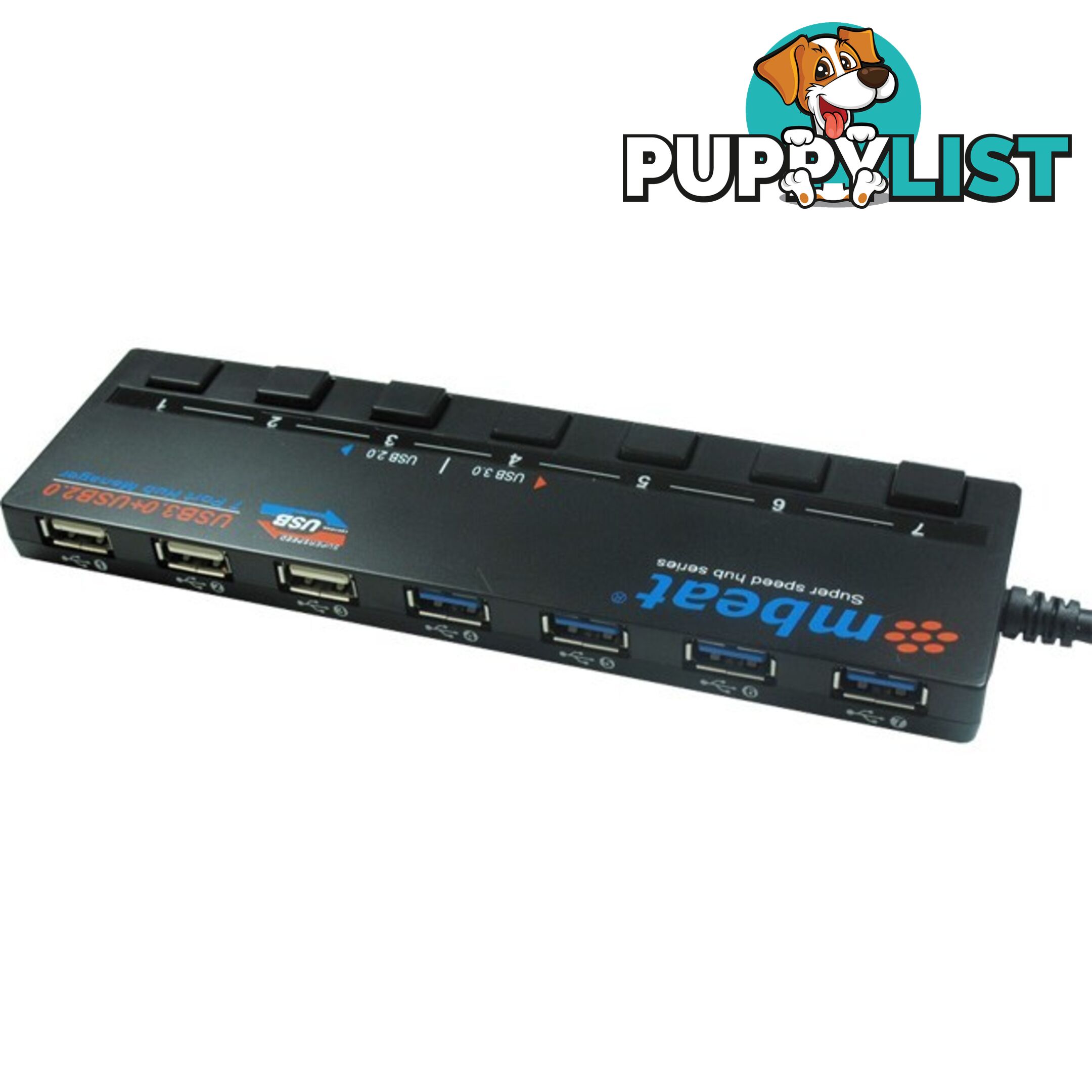 USBM43HUB 7 PORT USB 3.0 & 2.0 HUB WITH INDIVIDUAL SWITCH MBEAT