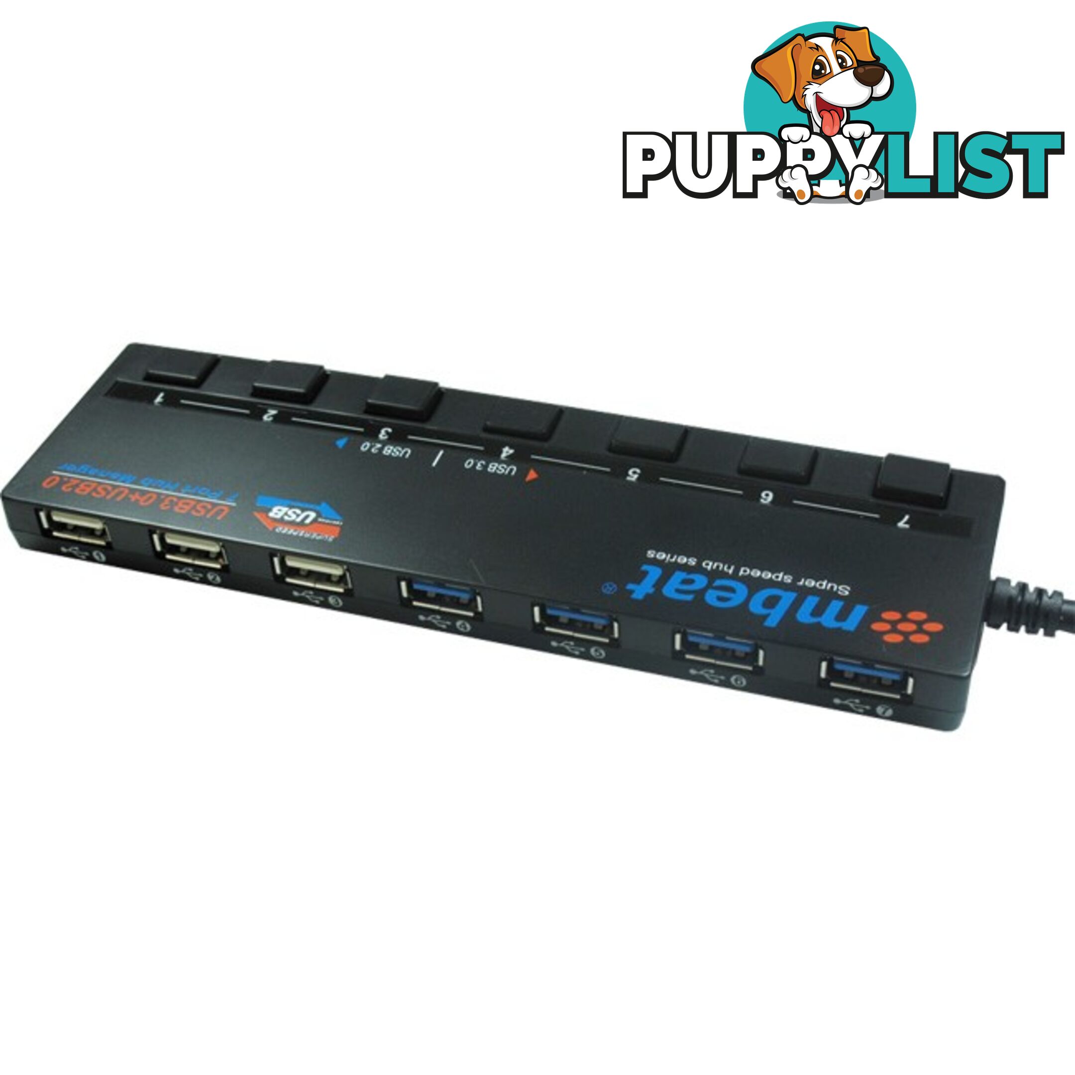 USBM43HUB 7 PORT USB 3.0 & 2.0 HUB WITH INDIVIDUAL SWITCH MBEAT