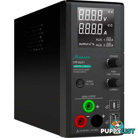 NTP8631 0.8-36V 0.1-3A 100W SWITCHMODE POWER SUPPLY PROGRAMMABLE LAB GRADE WITH USB A AND TYPE C OUTPUT