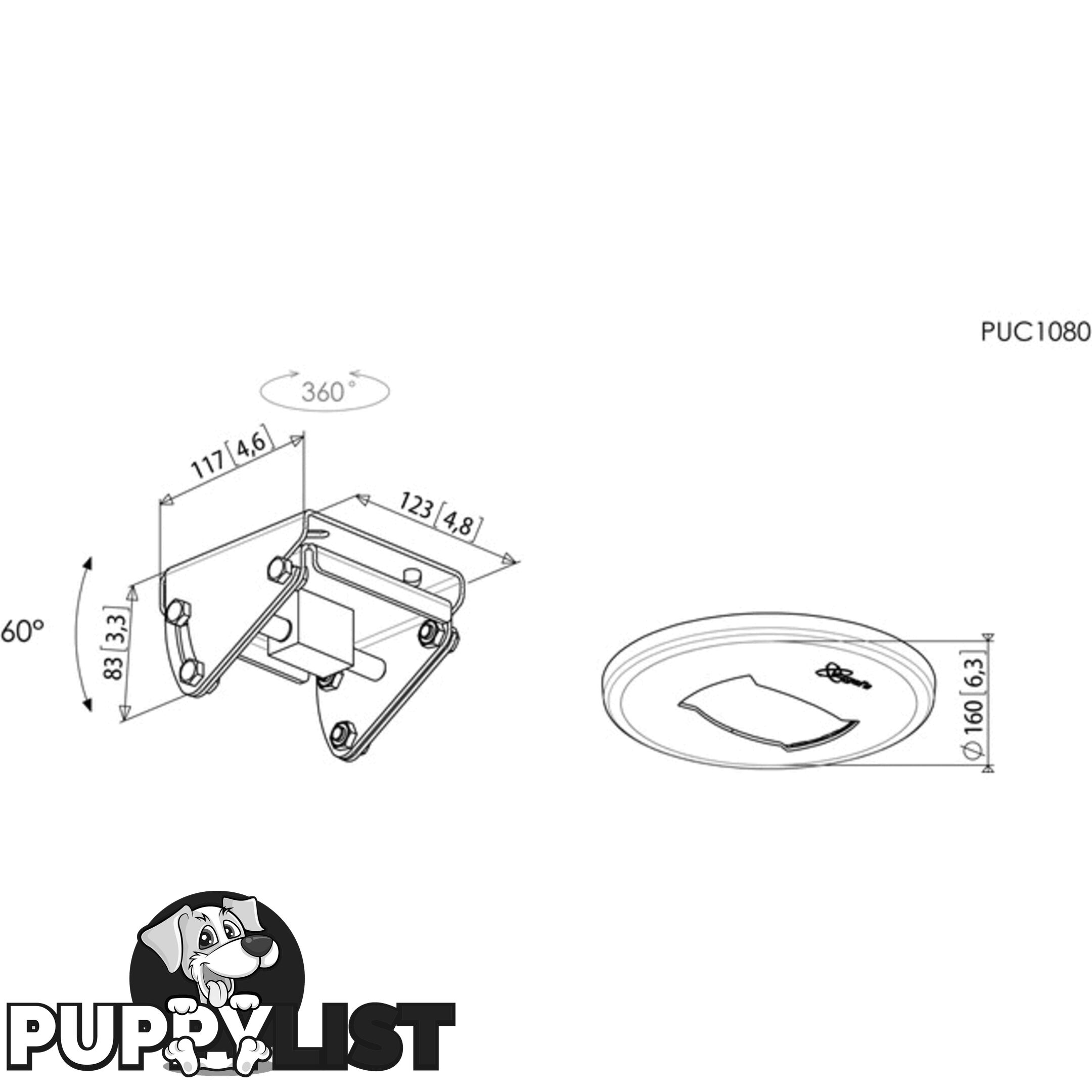 PUC1080 FLAT AND INCLINED CEILING PLATE MULTI DIRECTIONAL MAX 60 DEG