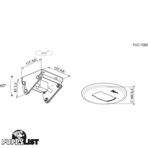 PUC1080 FLAT AND INCLINED CEILING PLATE MULTI DIRECTIONAL MAX 60 DEG