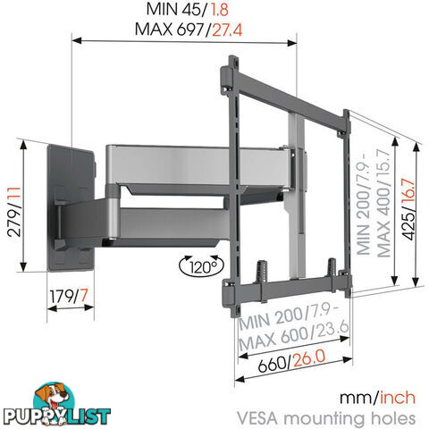 TVM5855 ELITE SERIES 55"-100" 75KG WALL MOUNT EXTRA LARGE - HEAVY DUTY