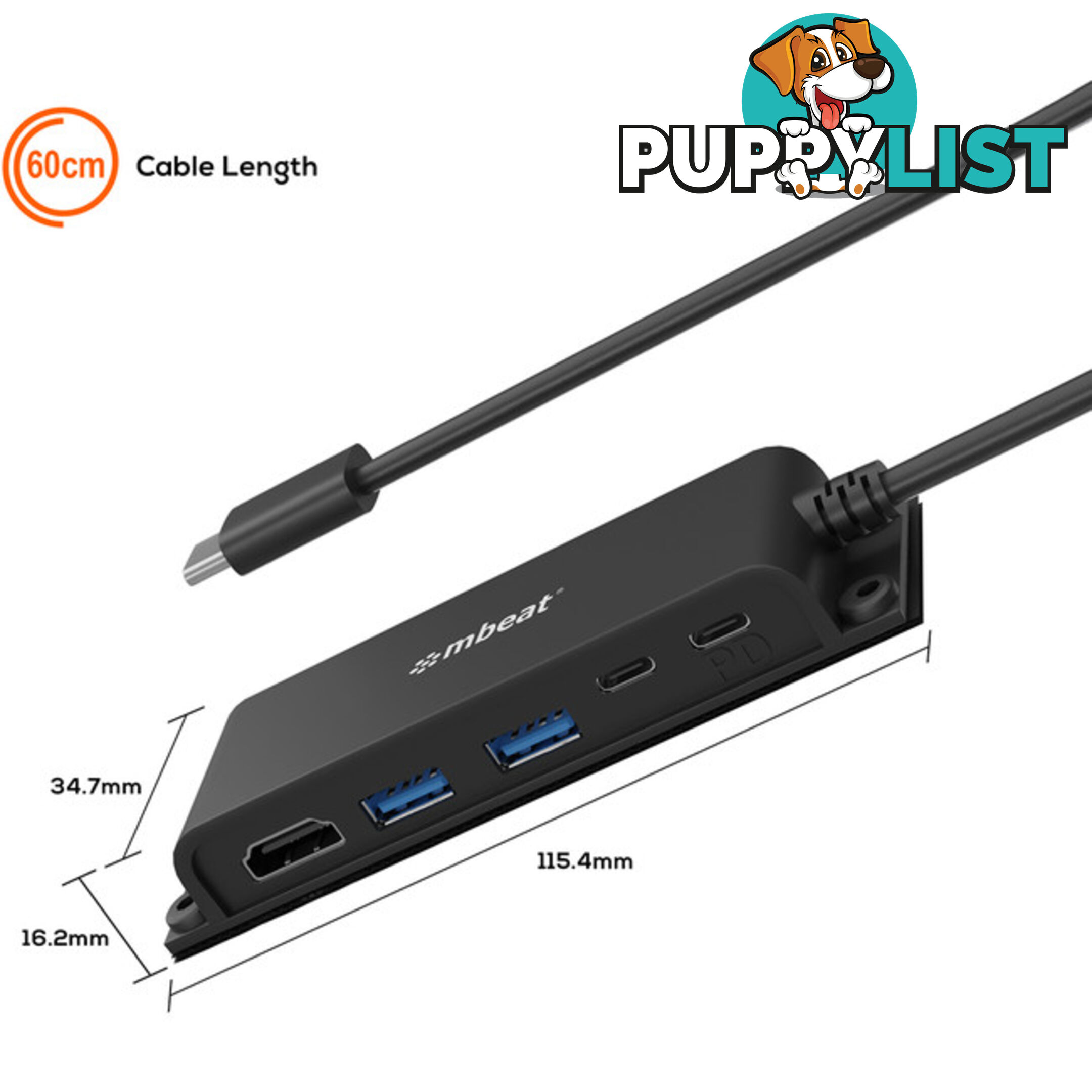 HUBE05 MOUNTABLE 5 PORT USB-C HUB 4K HDMI 60W PD CHARGING