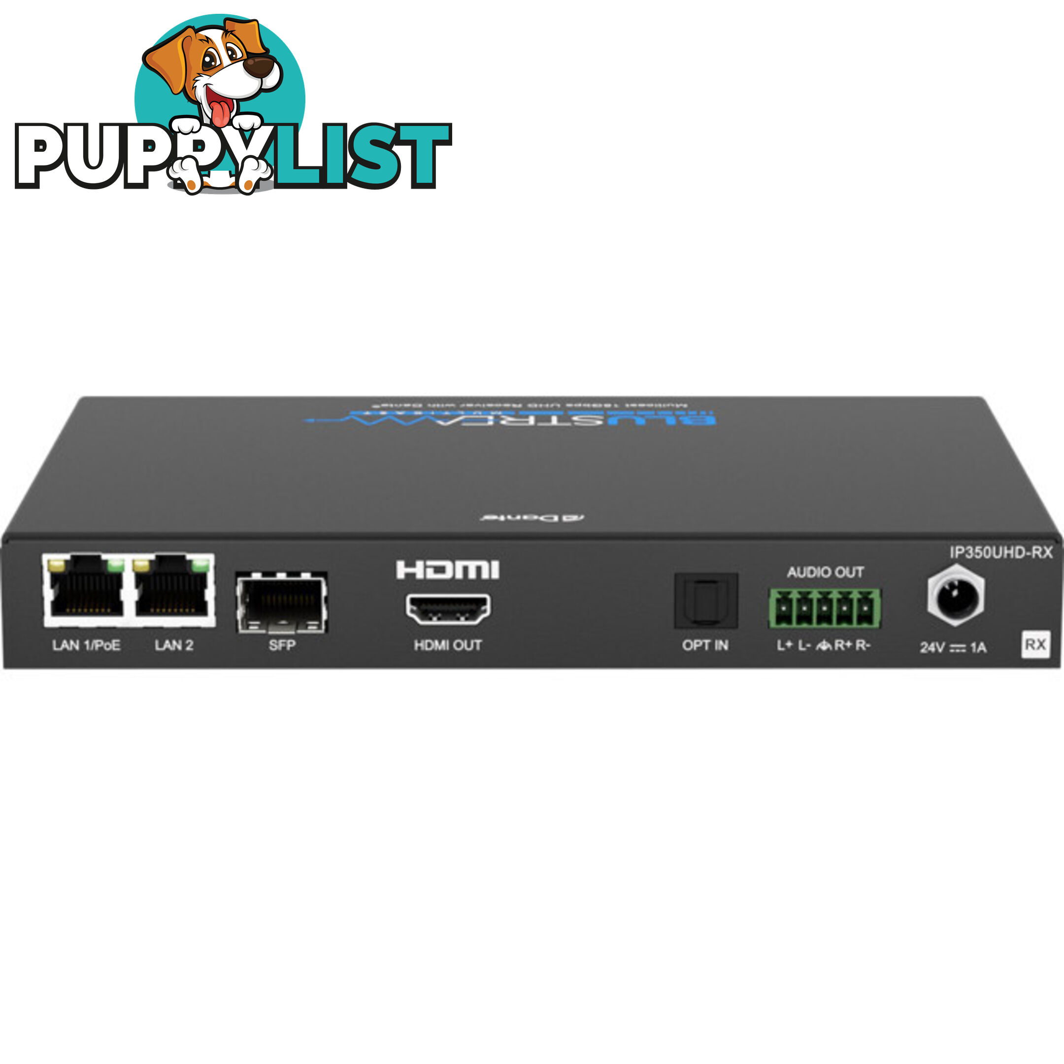 IP350UHDRX IP MULTICAST UHD 18GBPS VIDEO RECEIVER OVER 1GB 2CH DANTE AUDIO-BUILT-IN VIDEO SCALER-POE- HDCP2.2