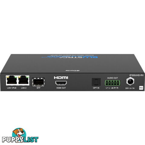 IP350UHDRX IP MULTICAST UHD 18GBPS VIDEO RECEIVER OVER 1GB 2CH DANTE AUDIO-BUILT-IN VIDEO SCALER-POE- HDCP2.2