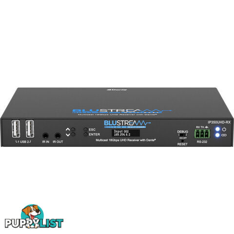 IP350UHDRX IP MULTICAST UHD 18GBPS VIDEO RECEIVER OVER 1GB 2CH DANTE AUDIO-BUILT-IN VIDEO SCALER-POE- HDCP2.2