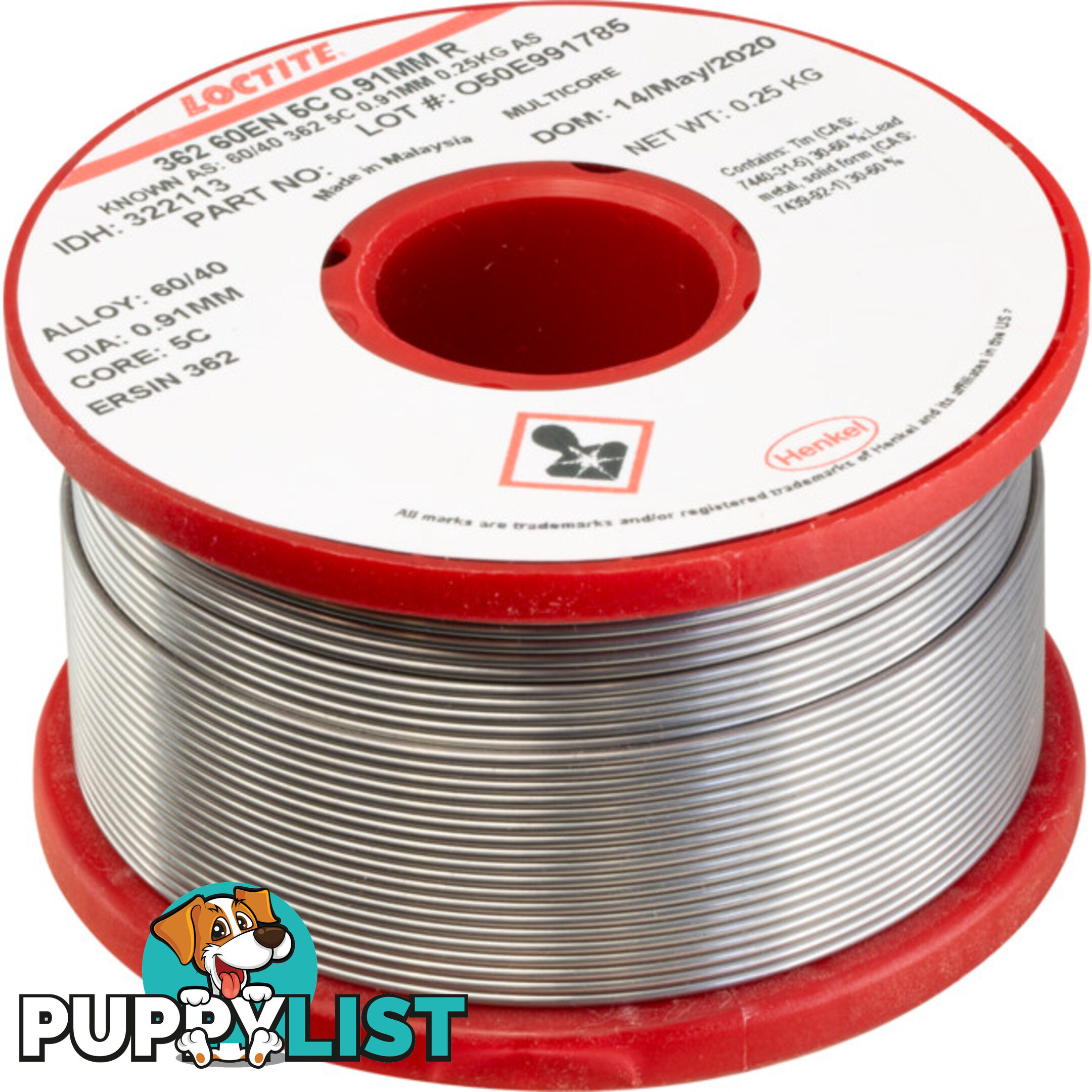 20250MCS 60/40 250G 0.91MM SOLDER 60% TIN, 40% LEAD - MULTICORE