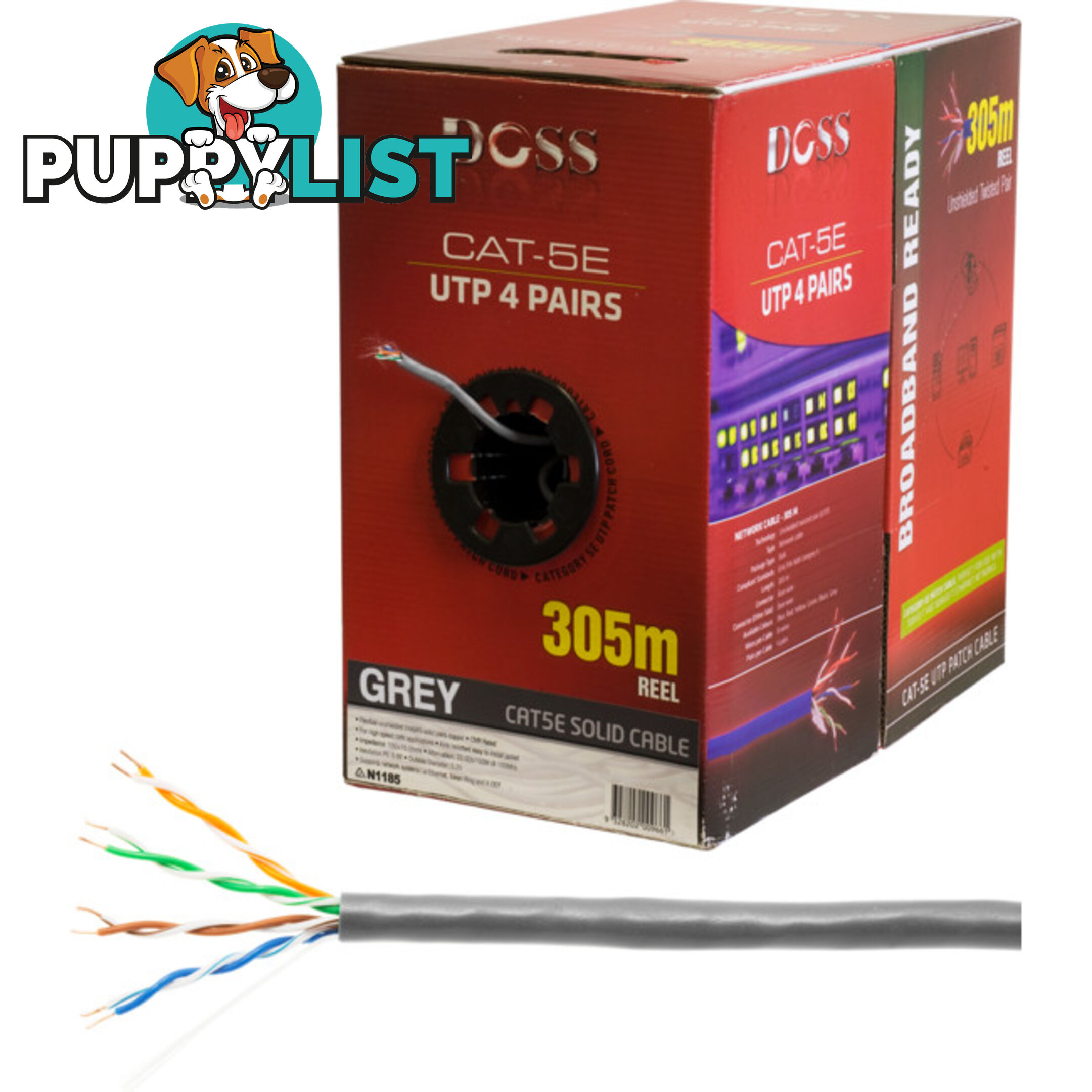 C5RGRY 305M CAT5E SOLID CABLE GREY SOLD AS 305M ROLL ONLY