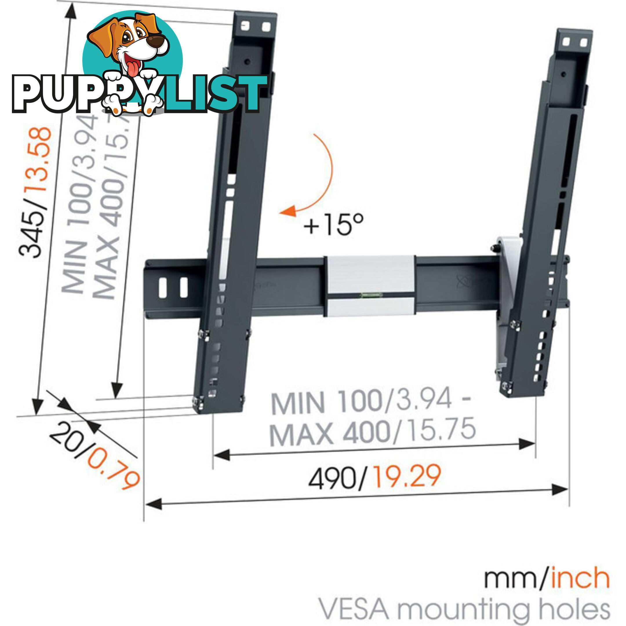 THIN415 EXTRA THIN TILTING WALL MOUNT 66-140CM 18KG MAX VESA 400X400